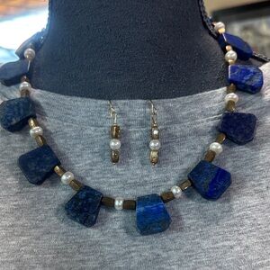 Elegant Lapis and Pearl Necklace/Earring Set
